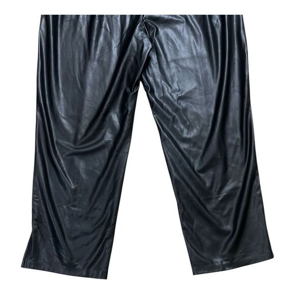 Ellen Tracy Women Black Faux Leather Pants Size M Paper Bag Waist Stretch Pocket - Picture 8 of 12